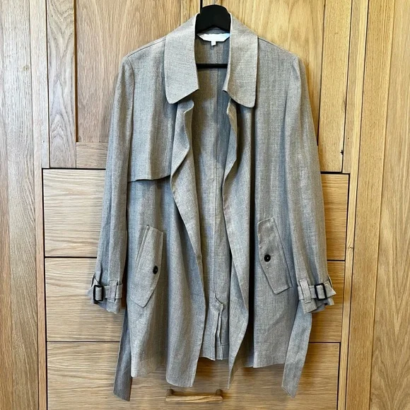 Crown Linen Designs Linen Trench Coat Beige Flax Size XS Classic Spring Chic - Picture 2 of 7